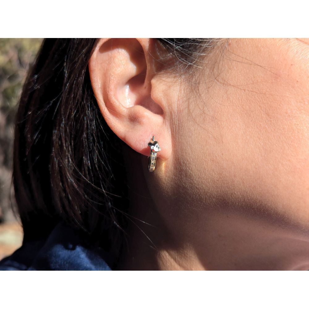 Women's 14k Gold Mickey Mouse Cubic Zirconia Novelty Earrings with Hoop Closure*